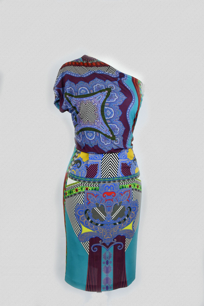 etro one shoulder dress One-shoulder printed midi dress in multicoloured - Etro