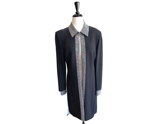 St. John Black Knit Crystal Encrusted Evening Coat