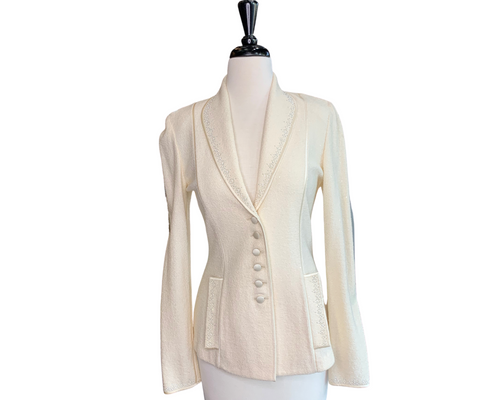 St. John Cream Nubby Wool Blend Evening Jacket