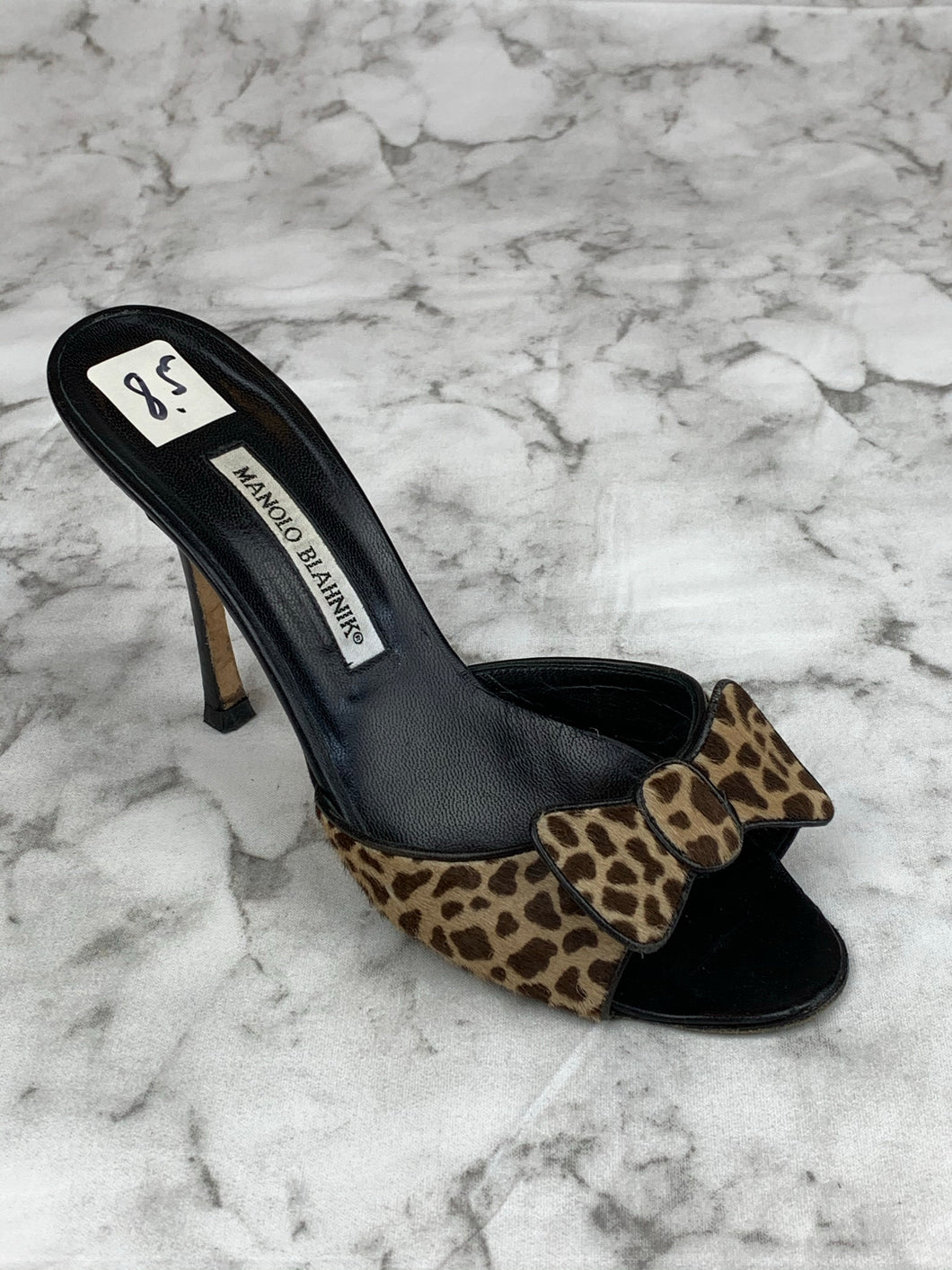 Manolo Blahnik Leopard Print Slide Heels Sz 8.5