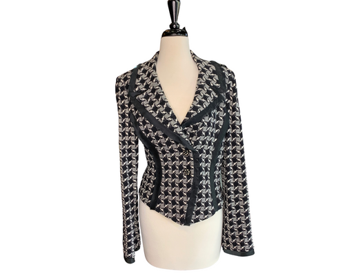 St. John Black & White Checkered Wool Knit Jacket