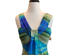 Escada Blue & Green Stripe Strappy Silk Top